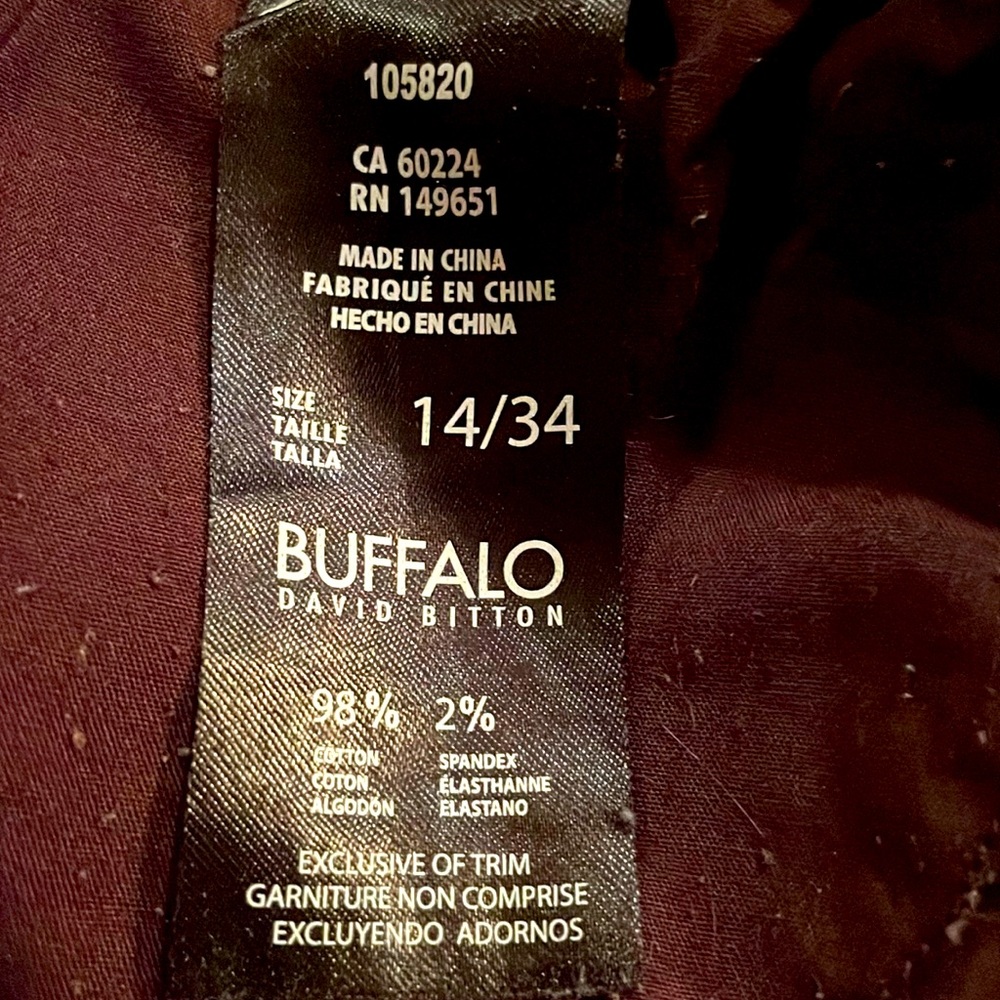 Buffalo David Bitton Jeans, burgundy, tall, mid rise,skinny, stretch jean.